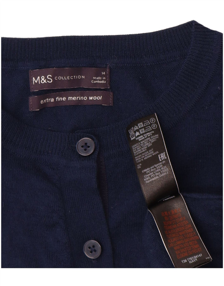Marks & Spencer Damski sweter kardigan UK 14 Średni granatowy Wełna Merino
