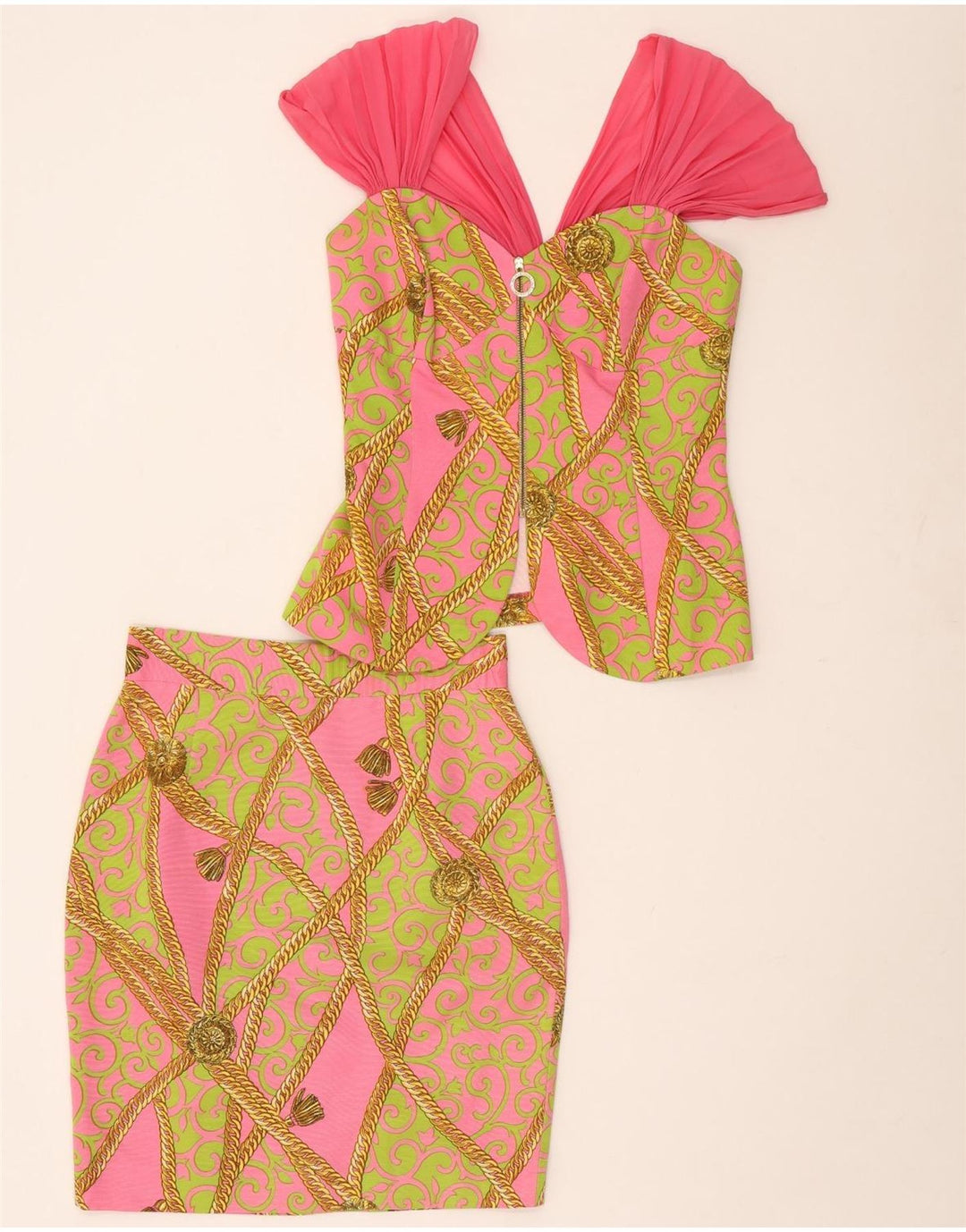 Vintage damski zestaw dwuczęściowych spódnic graficznych IT 44 Medium W28 różowy Paisley