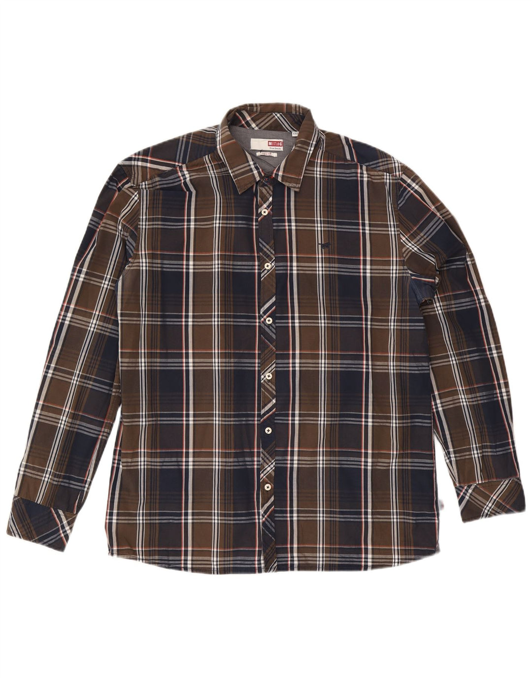 Koszula męska Mustang Slim Fit 2XL, brązowa, bawełniana w kratkę