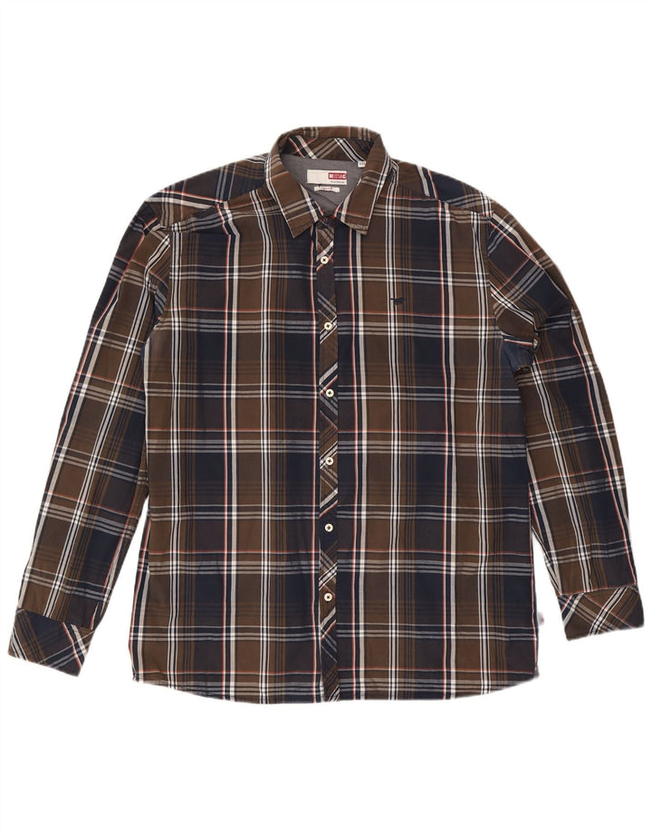 Koszula męska Mustang Slim Fit 2XL, brązowa, bawełniana w kratkę