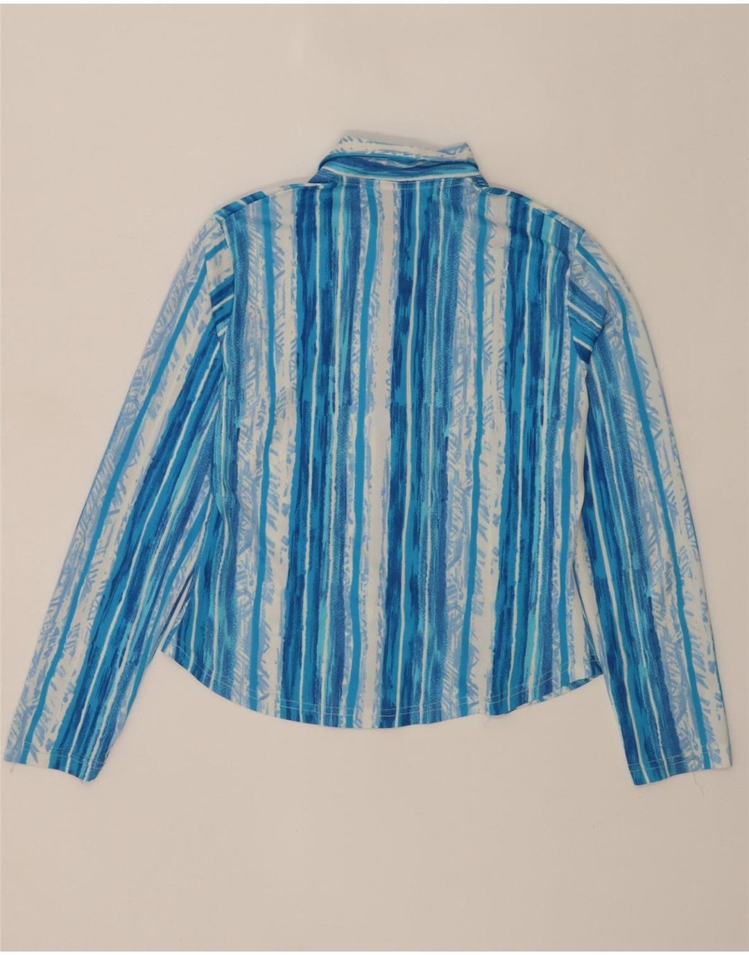 VINTAGE Womens Shirt Blouse UK 12 Medium Blue Striped Polyester Vintage Vintage and Second-Hand Vintage from Messina Hembry 