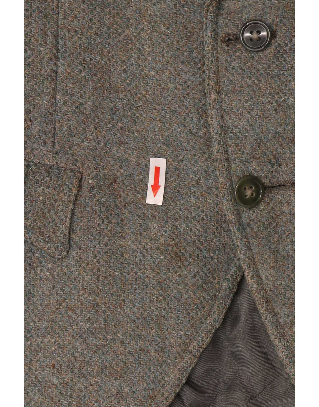 Damska marynarka wojskowa Harris Tweed zapinana na 2 guziki UK 8, mała wełna khaki