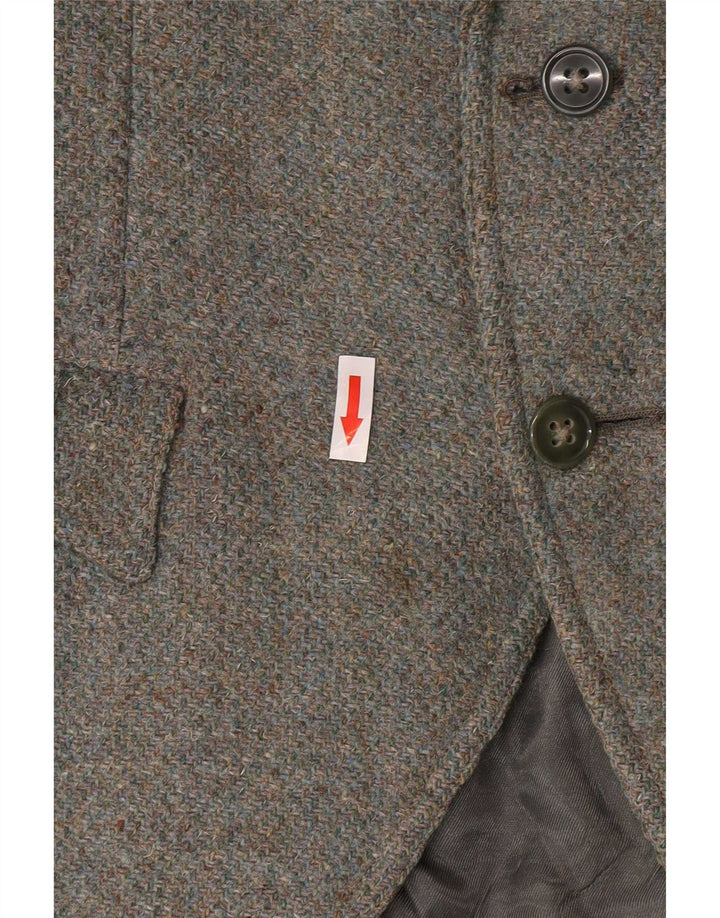 Damska marynarka wojskowa Harris Tweed zapinana na 2 guziki UK 8, mała wełna khaki