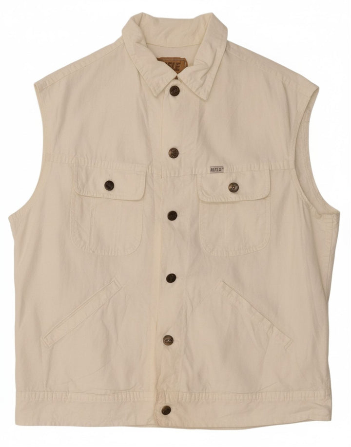 RIFLE Mens Utility Gilet IT 50 Large White Cotton