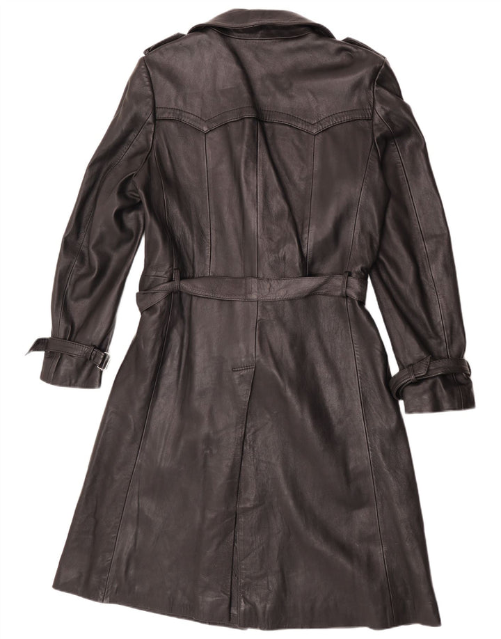 Vintage męski skórzany trencz z podwójnymi piersiami UK 36 Small Black