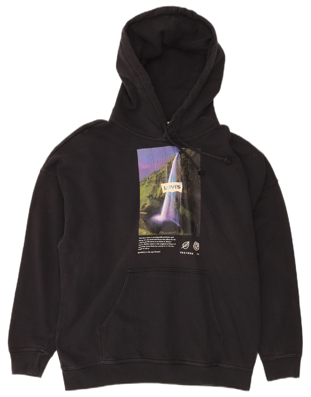 LEVI'S Męski sweter z kapturem i grafiką o luźnym kroju, mały, czarny, bawełniany