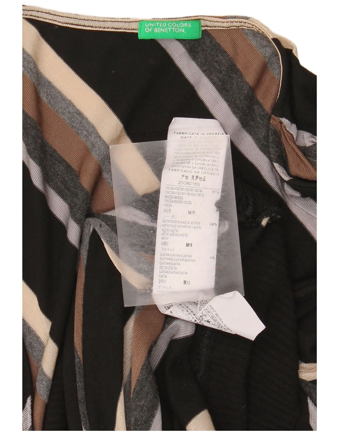 Sweter damski Benetton z dekoltem w kształcie litery V, UK 14, duże, wielokolorowe paski