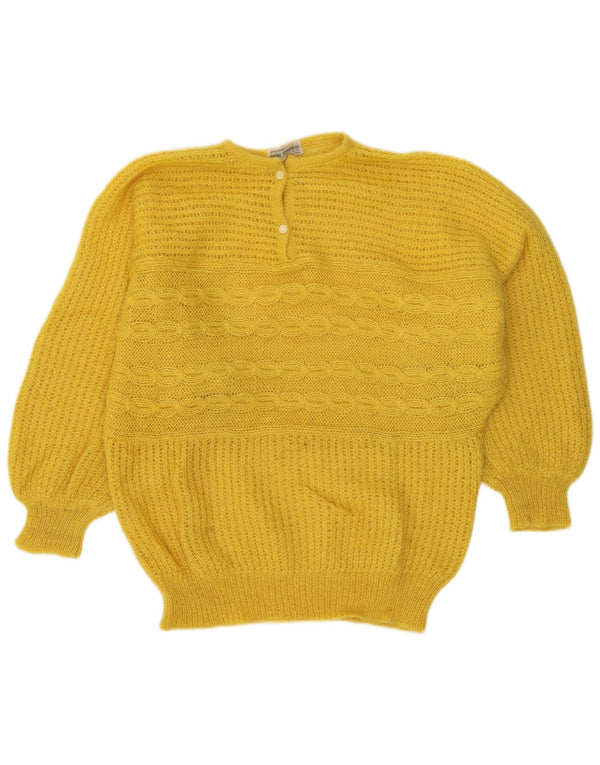 Sweter damski w stylu vintage, zapinany na guziki, UK 18 XL, żółty