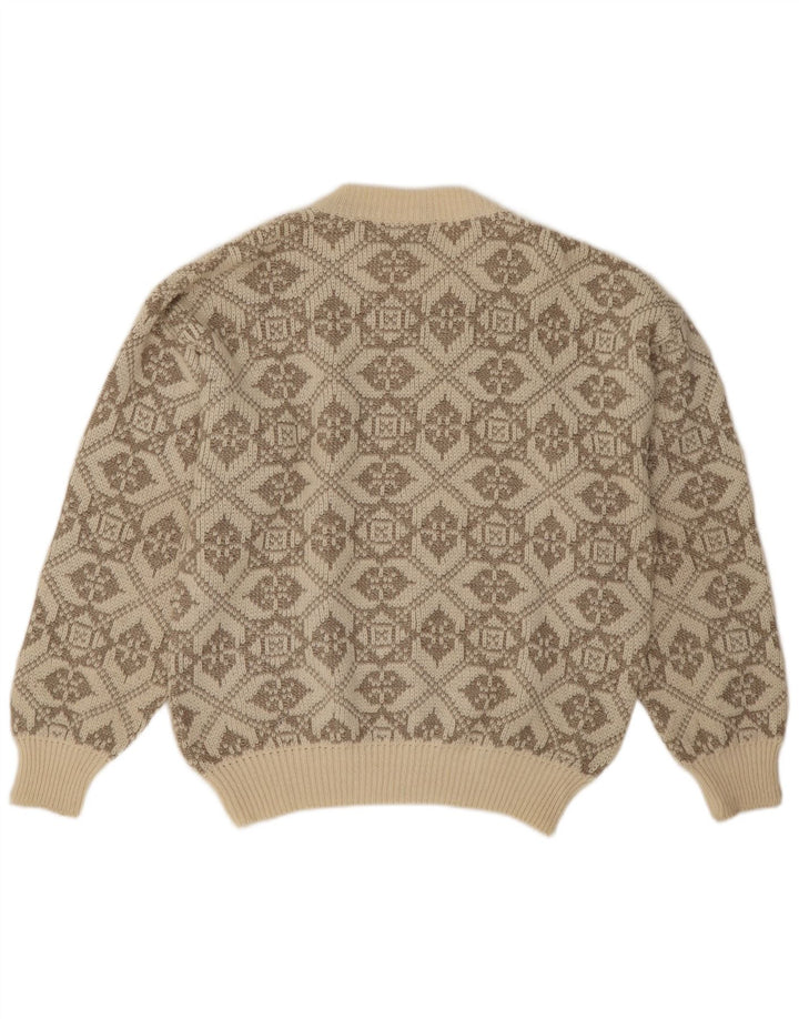 Ciao Męski sweter z okrągłym dekoltem XL, beżowa, geometryczna wełna