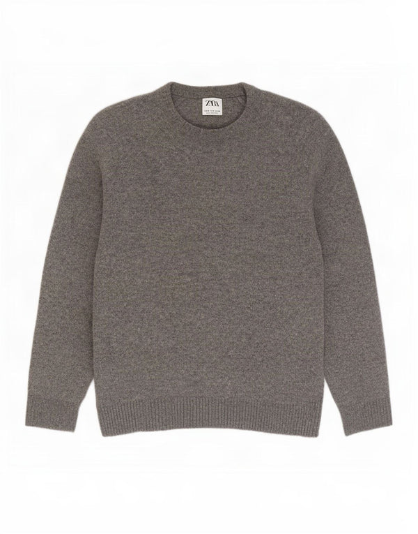 Zara Męski sweter z dekoltem w łódkę, mały, szary, wełniany