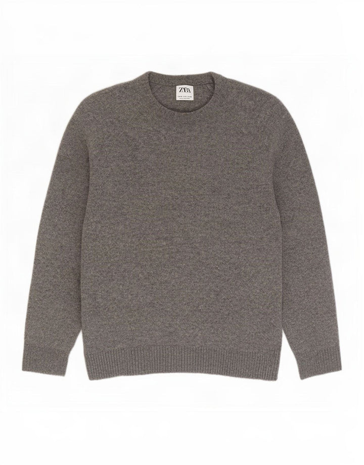 Zara Męski sweter z dekoltem w łódkę, mały, szary, wełniany