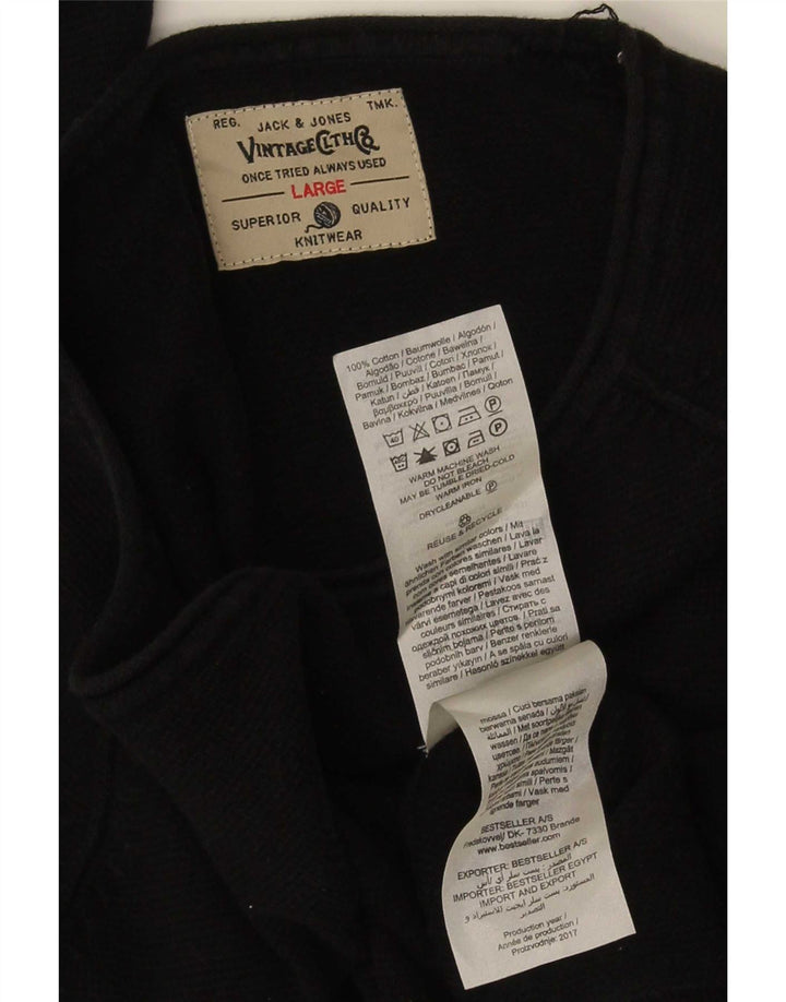 Męski sweter z okrągłym dekoltem Jack & Jones, duży, czarny, bawełniany