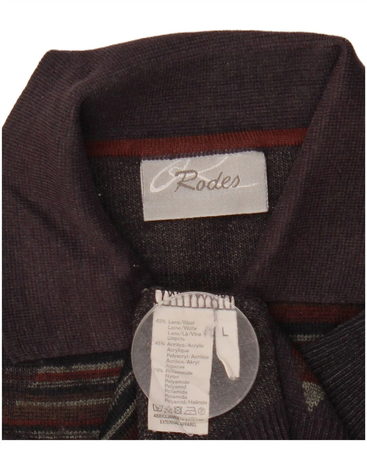 Męski sweter Rodes Polo, duży, granatowy Argyle/diamentowa wełna