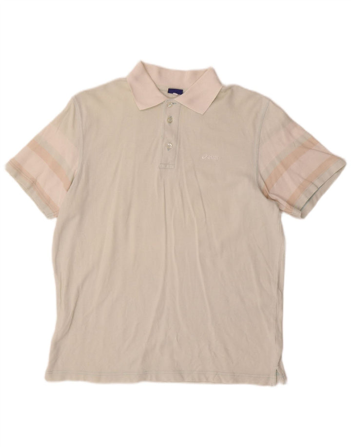 ASICS Mens Polo Shirt Medium Off White Colourblock Cotton