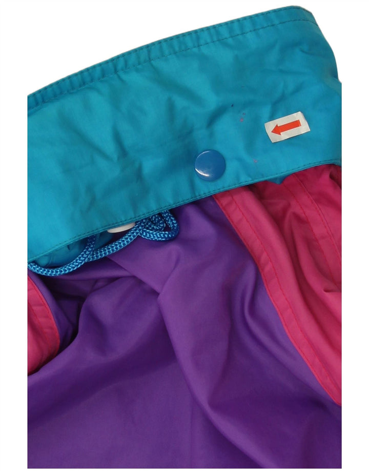 Vintage damska kurtka przeciwdeszczowa z kapturem, oversize UK 14, średni niebieski, blok kolorów