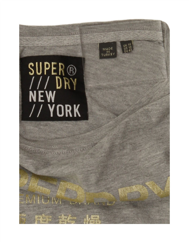 SUPERDRY Womens Graphic T-Shirt Top UK 14 Large Grey Vintage Superdry and Second-Hand Superdry from Messina Hembry 