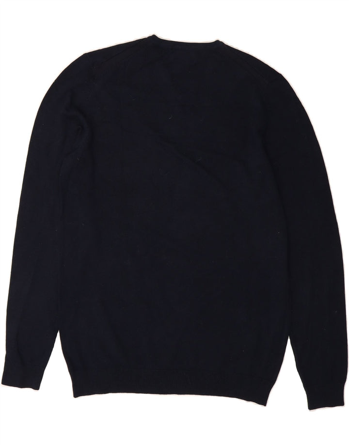 ZARA Mens V-Neck Jumper Sweater Medium Navy Blue Viscose Vintage Zara and Second-Hand Zara from Messina Hembry 
