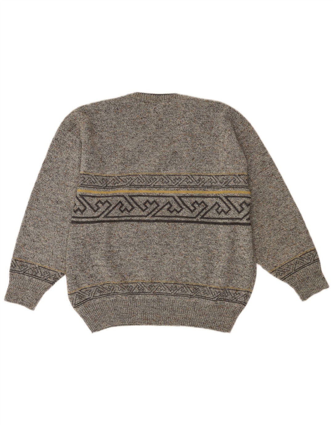 Męski sweter VINTAGE z dekoltem w szpic IT 52, duży, szary, geometryczny, wełniany