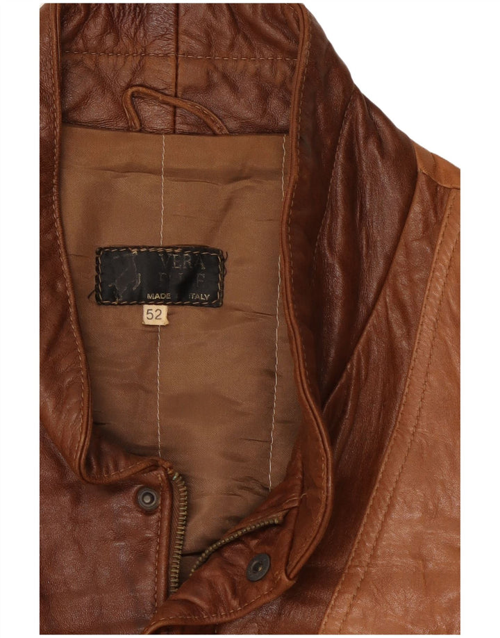 Męska kurtka skórzana w stylu vintage IT 52 XL Brązowa skóra z blokami kolorów