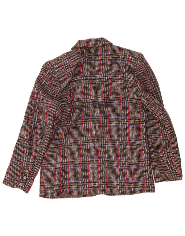 Vintage damska marynarka zapinana na 2 guziki IT 44 Średniobrązowa wełna w pepitkę