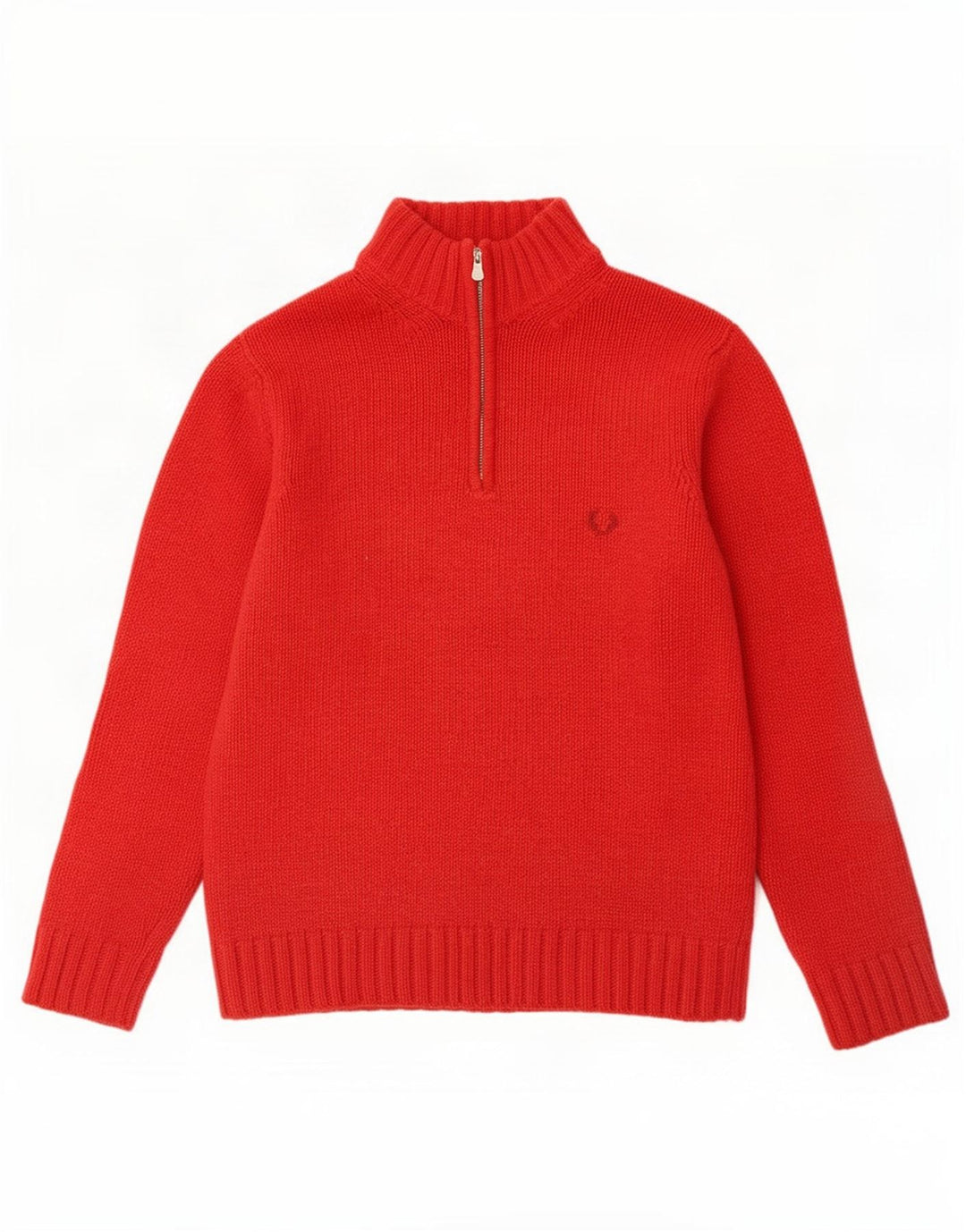 Męski sweter z zamkiem błyskawicznym Fred Perry, duży, czerwony, wełniany