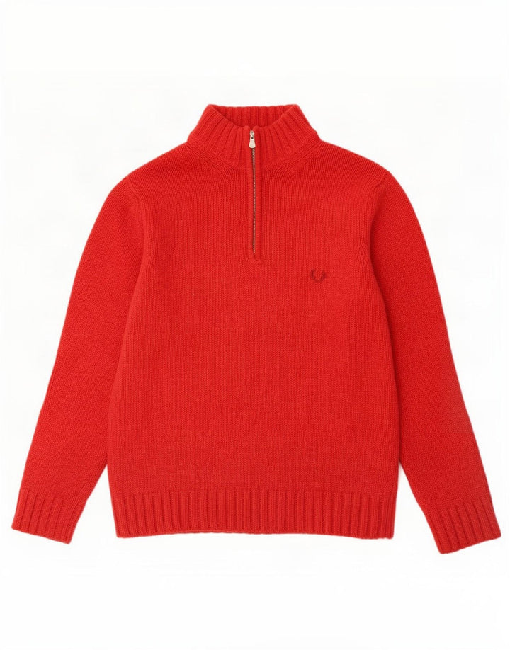 Męski sweter z zamkiem błyskawicznym Fred Perry, duży, czerwony, wełniany