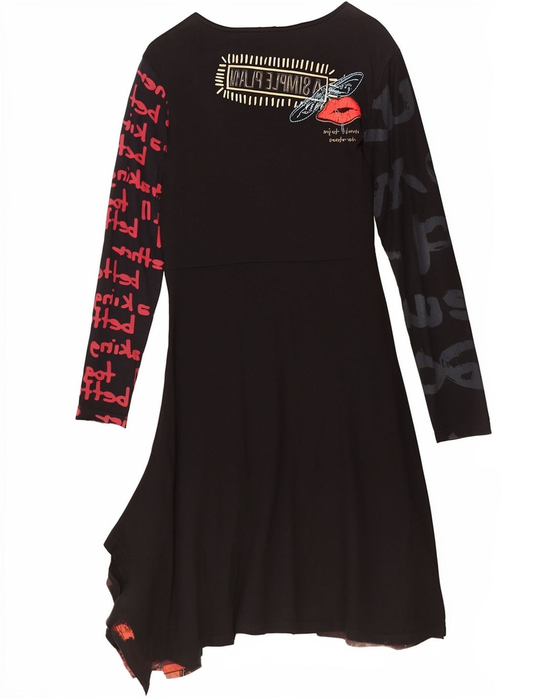 Desigual damska graficzna asymetryczna sukienka UK 18 XL czarna patchworkowa