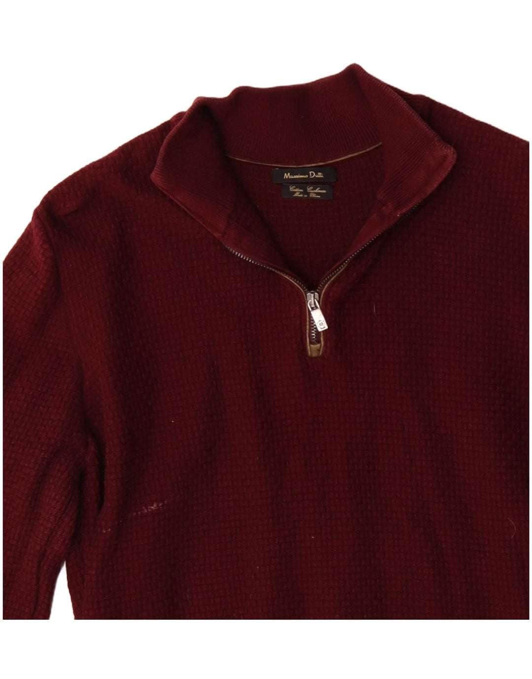 MASSIMO DUTTI Męski sweter zapinany na zamek, mały, bordowy, bawełniany