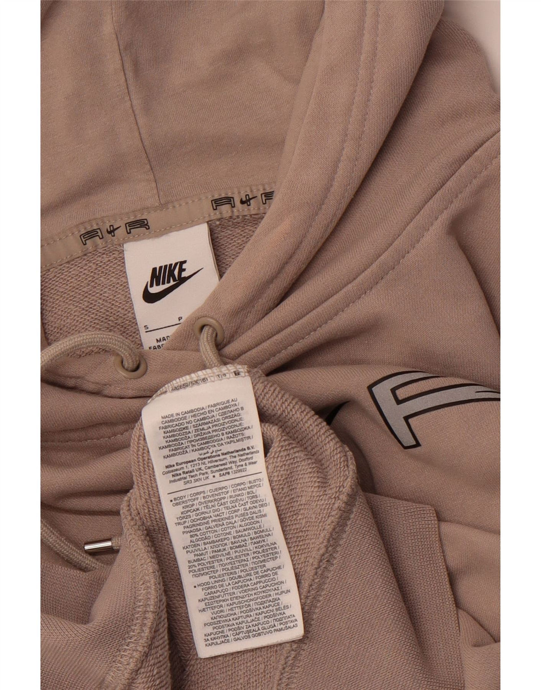 Męski sweter z kapturem NIKE o luźnym kroju z grafiką, mały, brązowy, bawełniany w bloki kolorów