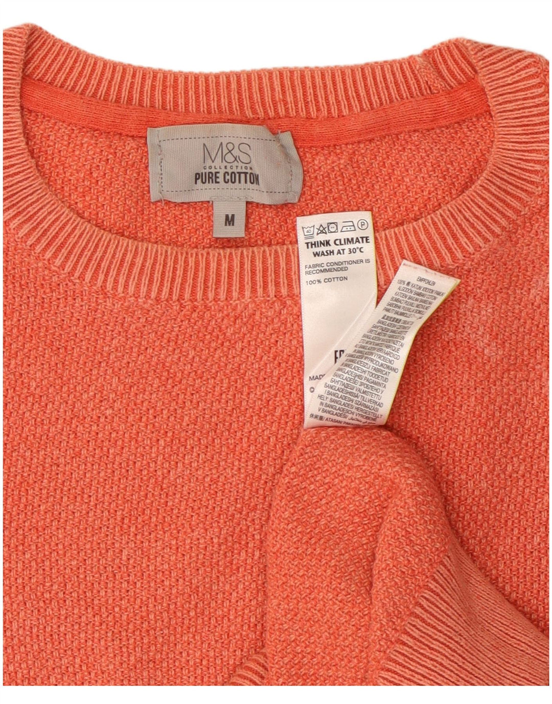 Marks & Spencer Męski sweter z okrągłym dekoltem, średni pomarańczowy, bawełniany