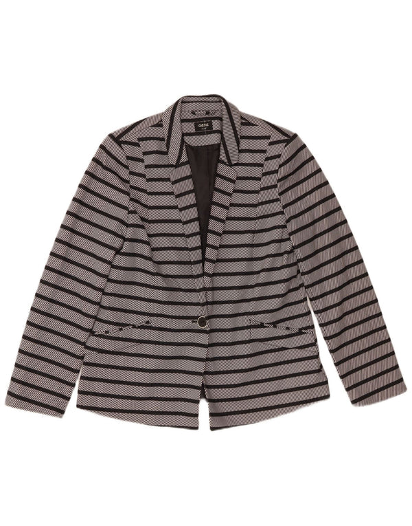 Oasis Womens 1 Button Blazer Jacket UK 14 Medium Grey Striped Polyester