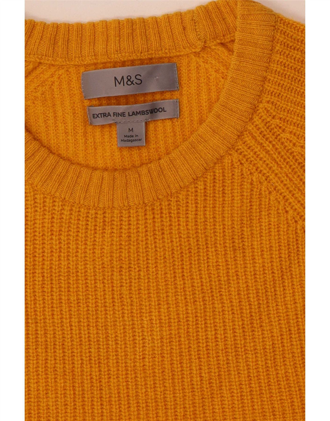 Marks & Spencer Męski sweter z okrągłym dekoltem, średniożółty, z owczej wełny