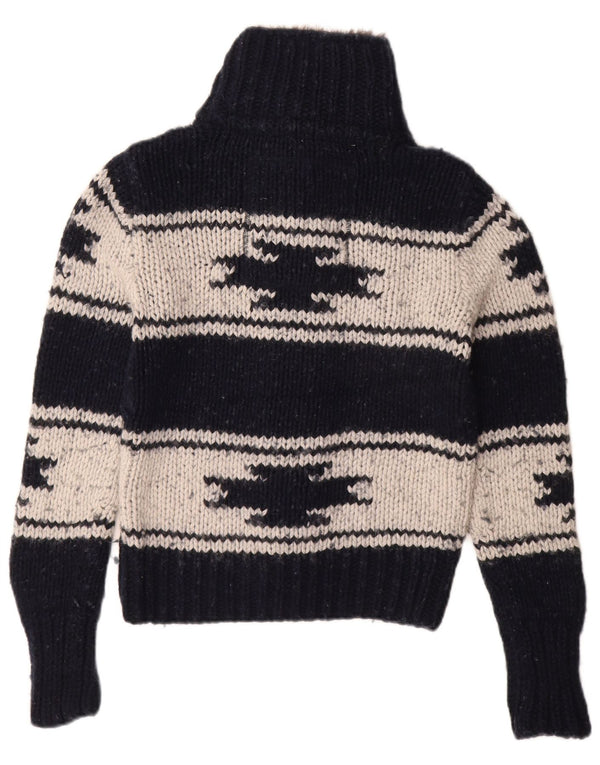 Damski sweter kardigan Superdry UK 14, duży, granatowy, z geometrycznej wełny