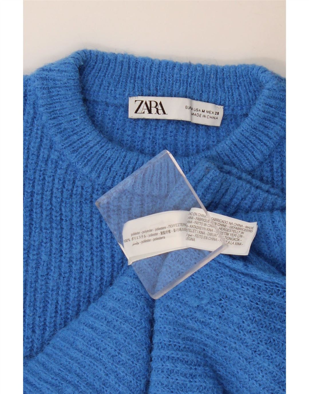 Damski sweter Zara z okrągłym dekoltem, UK 12, średni niebieski poliester