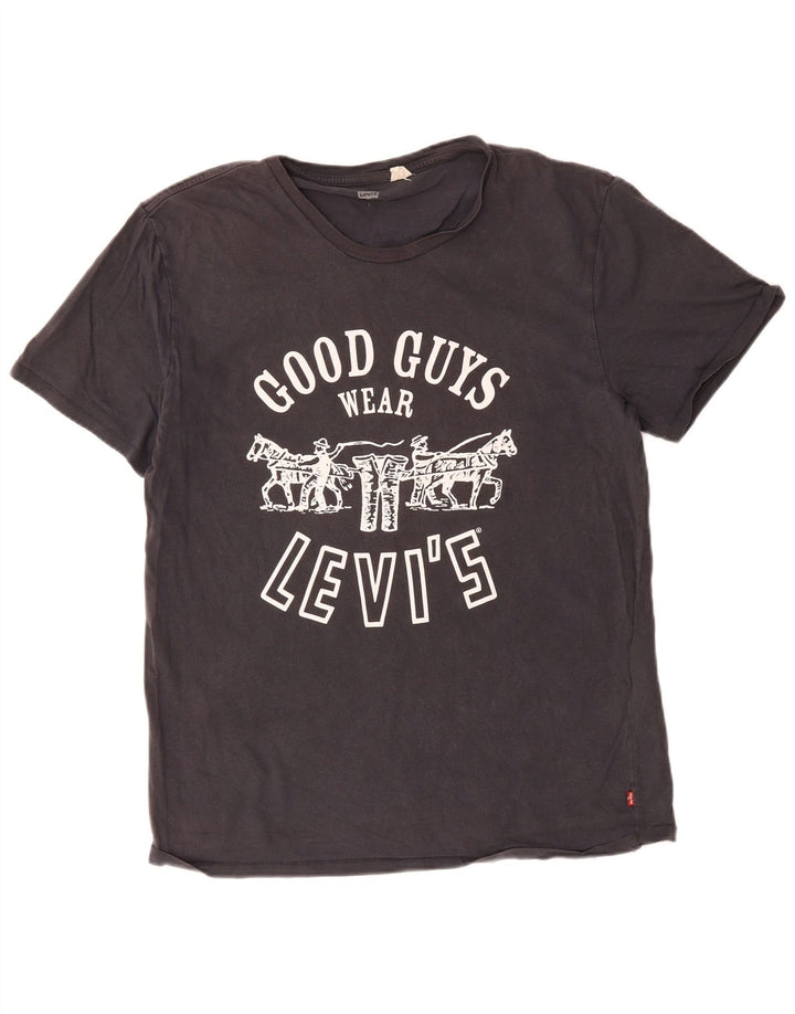 LEVI'S Mens Graphic T-Shirt Top Large Navy Blue Cotton