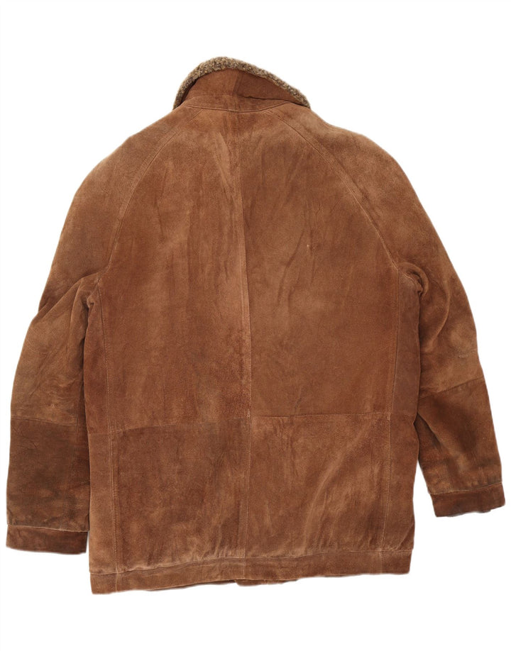Vintage męska zamszowa kurtka Shearling UK 38 średnio brązowa skóra