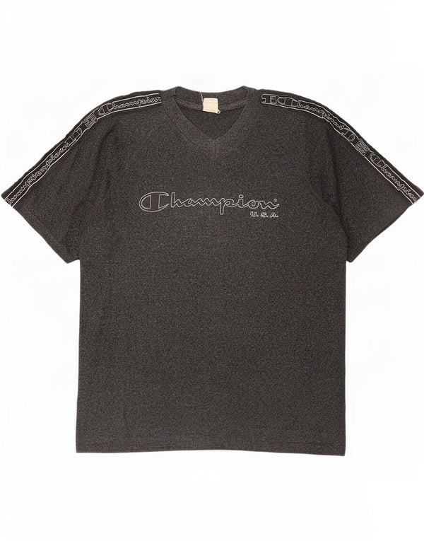 Męski T-shirt Champion z grafiką, top XL, szara, nakrapiana bawełna