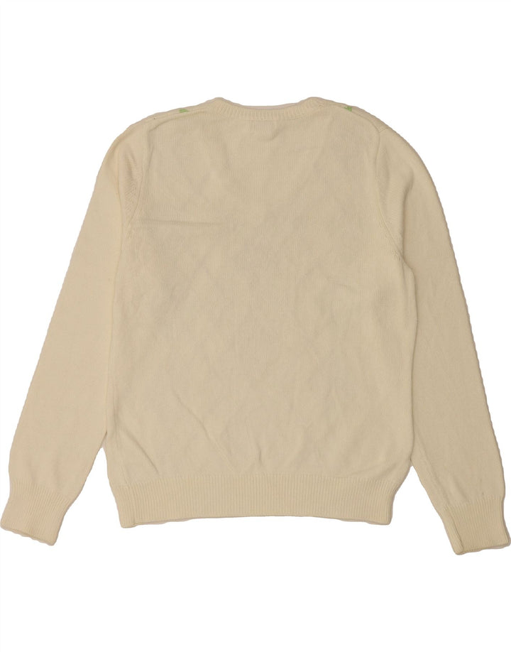 IZOD Womens V-Neck Jumper Sweater UK 14 Medium White Argyle/Diamond Cotton Vintage Izod and Second-Hand Izod from Messina Hembry 