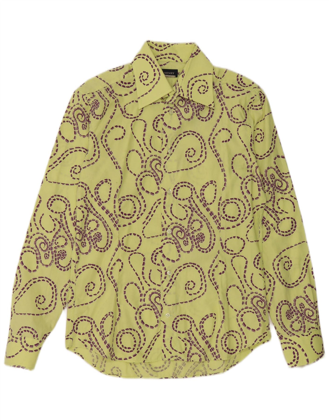 Koszula męska w stylu vintage, abstrakcyjny wzór, slim fit, rozmiar 39 15 1/2, średni żółty