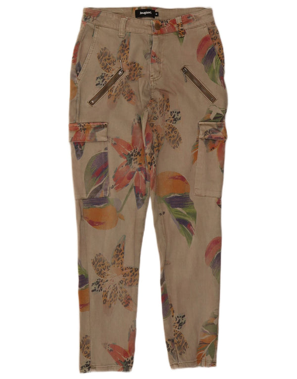 Damskie spodnie cargo Desigual EU 38 Medium W28 L27 Beżowe kwiaty