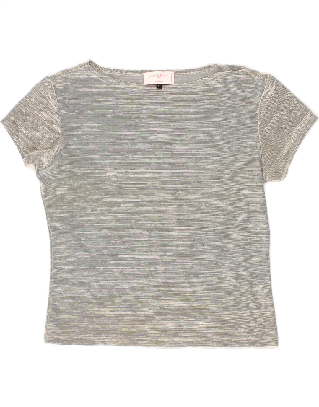 EMANUEL UNGARO Womens T-Shirt Top UK 16 Large Grey Pinstripe Polyester Vintage Emanuel Ungaro and Second-Hand Emanuel Ungaro from Messina Hembry 