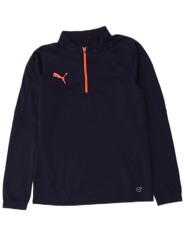 Puma Mens Zip Neck Pullover Tracksuit Top Small Navy Blue Polyester