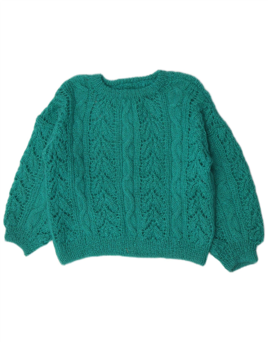 Sweter damski w stylu vintage z okrągłym dekoltem UK 14, średni zielony