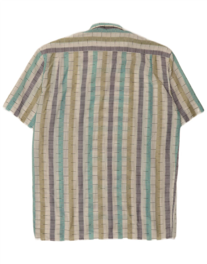 Koszula męska z krótkim rękawem w stylu vintage, średnia, wielokolorowa, bawełniana w paski