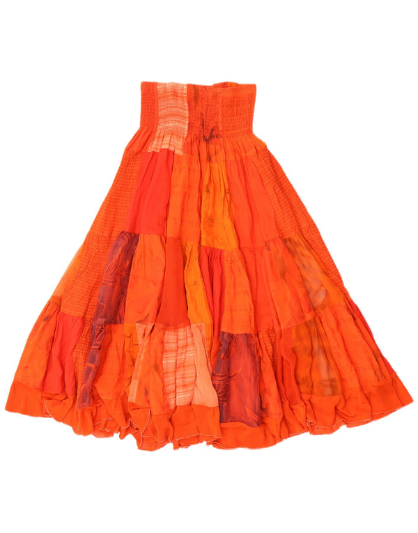 Vintage damska spódnica cygańska z wysokim stanem W24 XS Pomarańczowa patchworkowa wiskoza