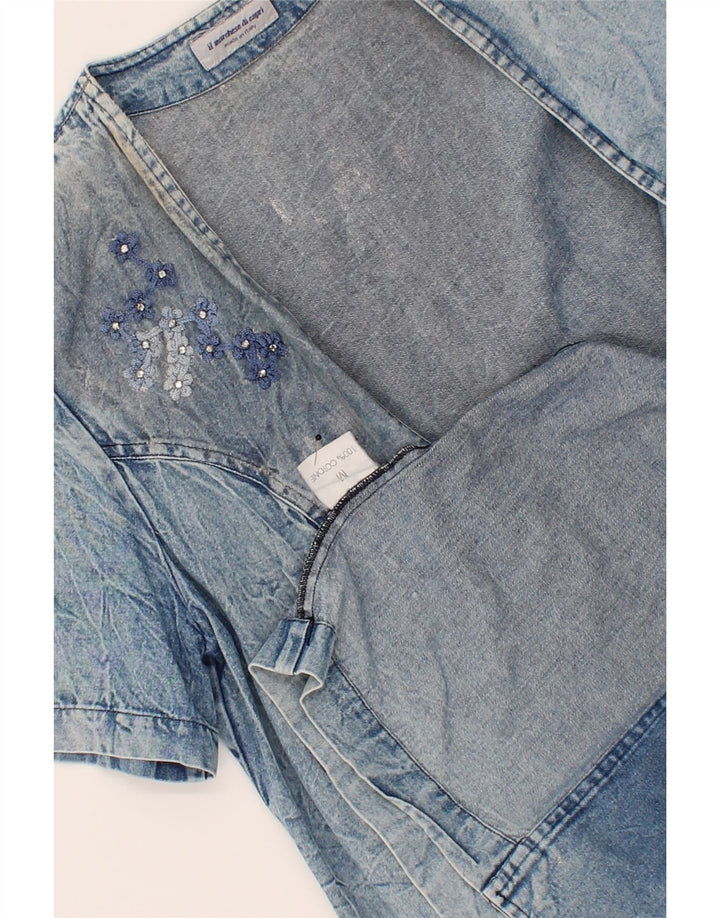 VINTAGE Womens Short Sleeve Denim Jacket UK 14 Medium Blue Cotton Vintage Vintage and Second-Hand Vintage from Messina Hembry 
