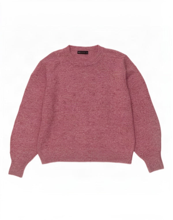 Marks & Spencer Damski sweter z okrągłym dekoltem, UK 16, duży, różowy, nakrapiany