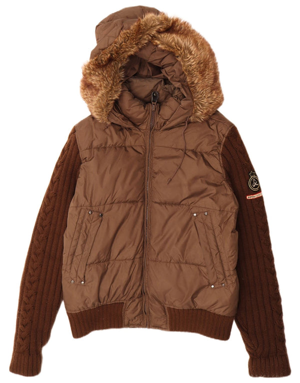 Męska ocieplana kurtka z kapturem Scotch & Soda UK 40, duża, brązowa, poliamidowa