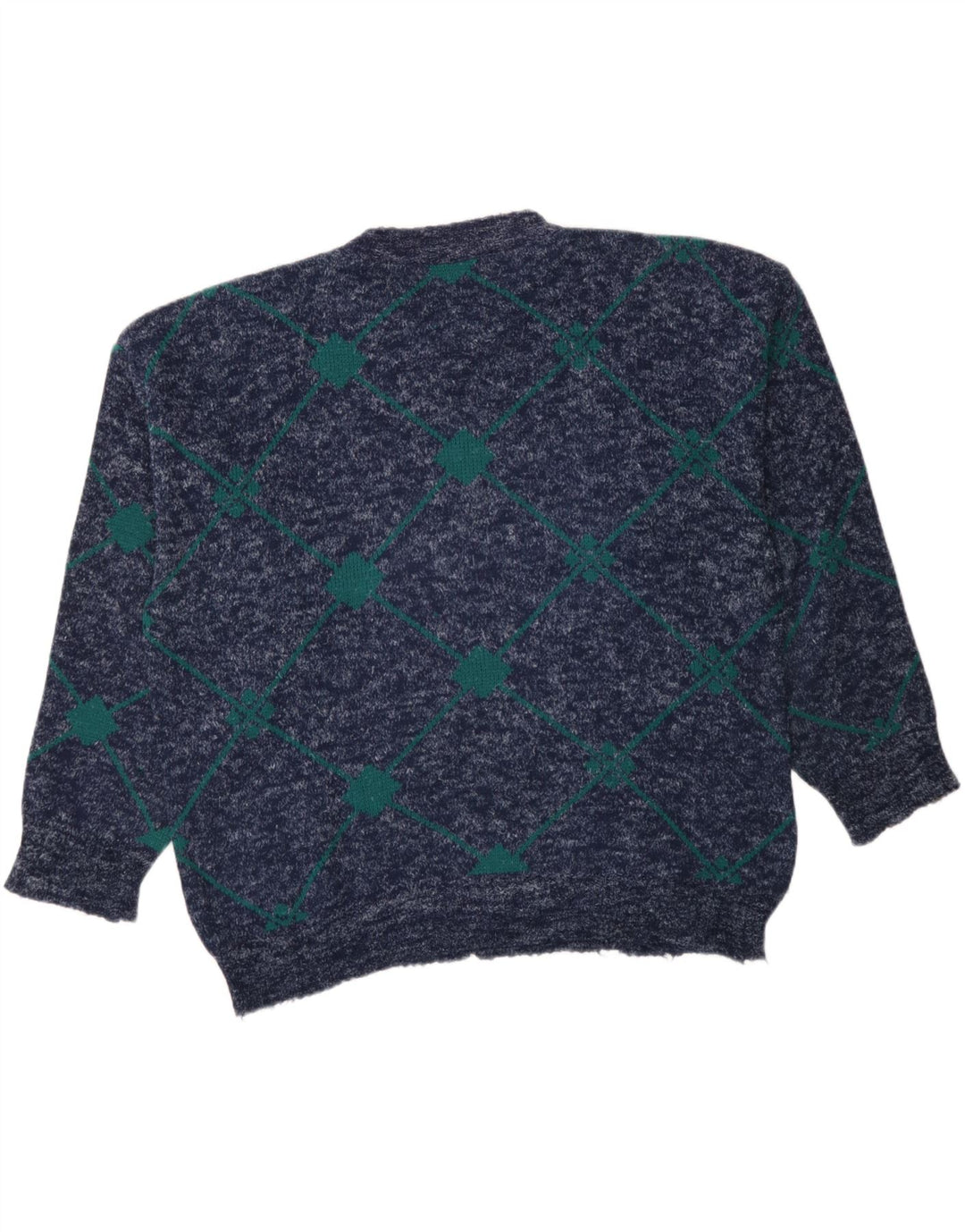 VINTAGE Mens Crew Neck Jumper Sweater Large Navy Blue Argyle/Diamond Vintage Vintage and Second-Hand Vintage from Messina Hembry 