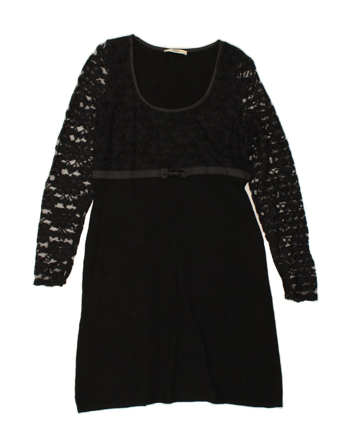 OASIS Womens Long Sleeve Basic Dress UK 12 Medium Black Floral Cotton Vintage Oasis and Second-Hand Oasis from Messina Hembry 